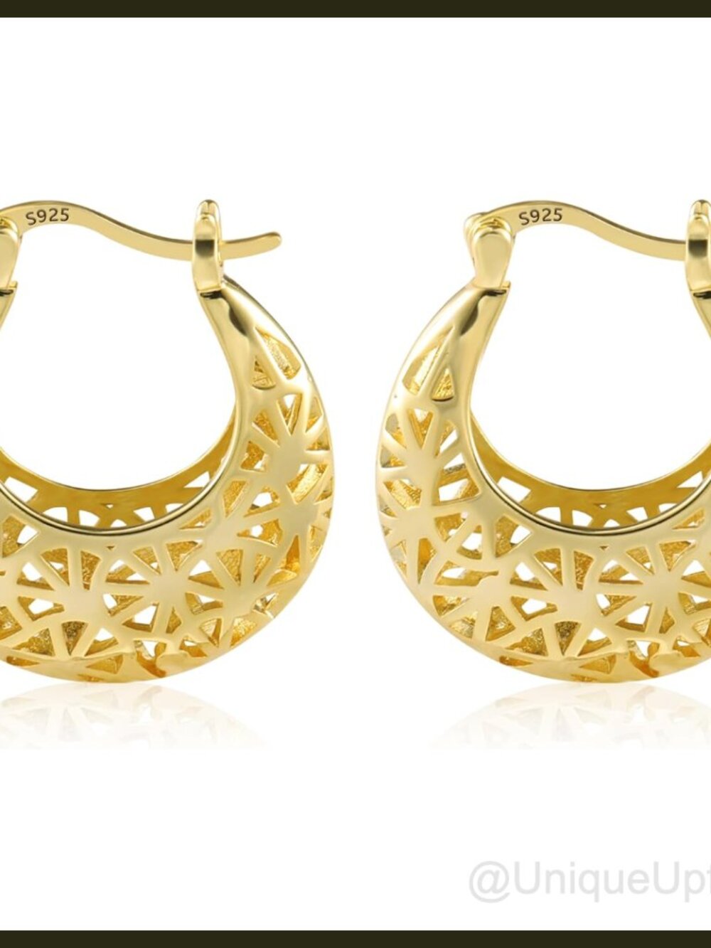 14K Gold Plated Filigree Hoop Earrings Hypoallergenic Statement